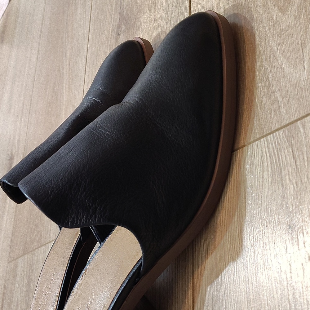 Black Leather Slip-On Mules,  Crown Vintage Rydel Black Leather Slip on Low Heel - Picture 7 of 12